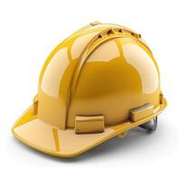 A bright yellow construction helmet on a clean surface, symbolizing safety and protection in the workplace. photo