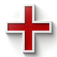 A modern, minimalist depiction of a red cross symbol with a clean white border, conveying themes of health and emergency care. photo
