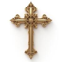 Elegant ornate golden cross with intricate designs, symbolizing faith and spirituality. photo