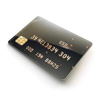 Close-up of a sleek black credit card with a microchip, representing digital finance and modern banking. photo