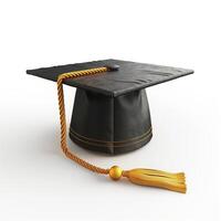 A classic black graduation cap with a golden tassel, symbolizing achievement and academic success. photo