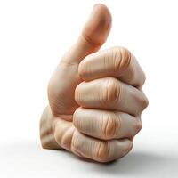 A realistic human hand giving a thumbs up gesture, symbolizing approval and positivity. photo