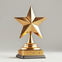 A shiny golden star trophy with a geometric design, symbolizing achievement and success. photo