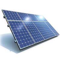 A modern solar panel showcasing clean energy technology with a sleek design and numerous photovoltaic cells. photo