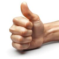 A close-up of a human hand giving a thumbs up gesture, symbolizing approval and positivity. photo