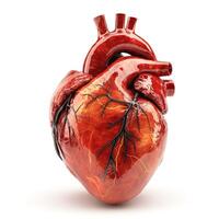 Intricate 3D rendering of a human heart showcasing detailed veins and arteries in vibrant red. photo
