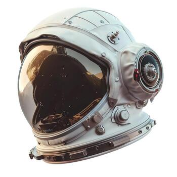 A futuristic astronaut helmet showcasing advanced technology and sleek design, perfect for space exploration. photo