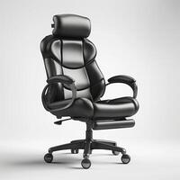 Ergonomic black leather office chair with adjustable headrest, perfect for comfort during long work hours. photo