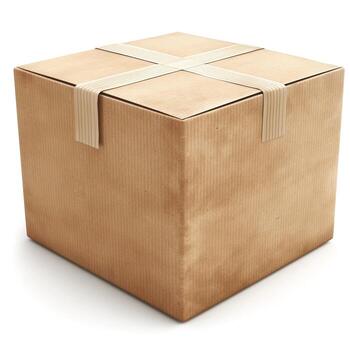 A plain, closed cardboard box tied with an elastic band, symbolizing packaging and delivery. photo