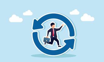 A businessman runs inside a recycle symbol, illustration of a sustainable business system vector