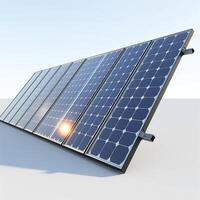 A close-up view of solar panels angled to capture sunlight, showcasing renewable energy technology in a clean, modern environment. photo