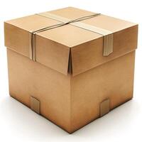 A classic brown cardboard box tied with a beige ribbon, symbolizing surprise and anticipation. photo