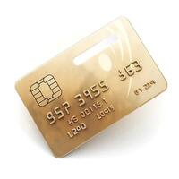 An elegant golden credit card showcasing a sleek design with embossed numbers and a chip. photo