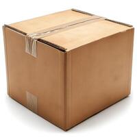 A plain cardboard box sealed with tape, perfect for shipping or storage. photo