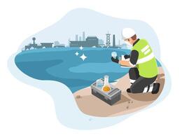 inspecter testing Waste water quality from industry zone pollution control and resource concept isometric isolated illustration vector