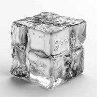 A close-up of a detailed and textured ice cube showcasing its crystalline structure and air bubbles. photo