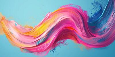 A vibrant swirl of pink and blue paint flowing gracefully against a light blue background, creating an artistic and dynamic visual. photo