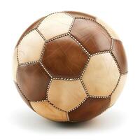 A classic brown and cream soccer ball, showcasing intricate stitching and a unique design. photo