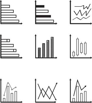 a set of graphs and bar graphs vector