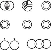 Charts and Data Visualization, linear style icon set. Information through graphs and diagrams. Pie charts for analytics and metrics. Editable stroke width. vector