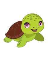 A cute baby tortoise with a smiling face, a green turtle vector