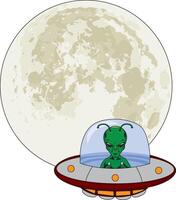 Alien UFO Spaceship In Full Moon vector