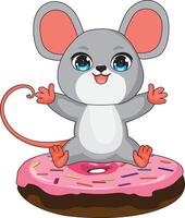 Cute Rat Sitting On A Donuts With Open Hands vector