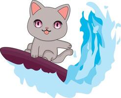Cat Enjoying Surfing With Waves vector