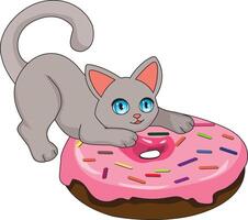 Cat Playing With Donuts And Enjoy vector