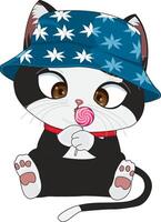 Funny Cat With Lollipop In Hands Chibi Cat Character Illustration vector