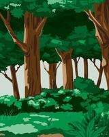 Forest Background Green Nature Trees And Grass Illustration vector