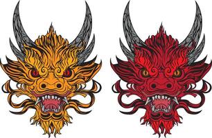 Scary Dragon Face In Two Colors vector