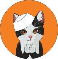 Cat In White Hat With Folding Hands Logo vector