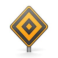 Warning sign with a black diamond pattern on an orange background, indicating caution on the road. photo