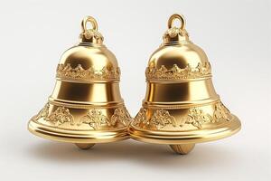 Two intricately designed golden bells, symbolizing celebration and joy. photo