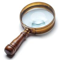 A vintage-style magnifying glass with a wooden handle, perfect for close inspection of fine details. photo