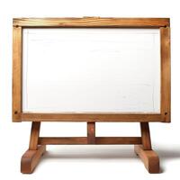 A wooden easel with a blank white board, perfect for brainstorming and creative ideas. photo