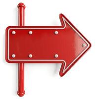 A bold red arrow sign pointing right, featuring metallic studs and a sleek design. photo