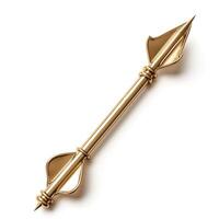 A stunning gold spear with a sleek design, showcasing intricate details and a polished finish. photo