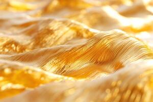 A close-up of luxurious, flowing golden fabric creating a rich, warm ambiance. photo