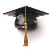 A classic black graduation cap with a golden tassel, symbolizing academic achievement. photo