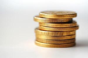 Close-up of a stack of shiny gold coins, symbolizing wealth and prosperity. photo