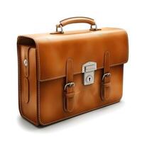 Stylish brown leather briefcase with buckle fasteners, showcasing elegance and sophistication. photo