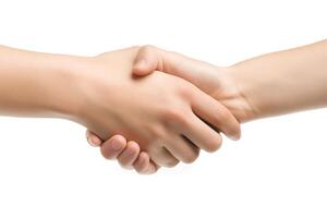 A close-up of two hands shaking firmly, symbolizing agreement and partnership. photo