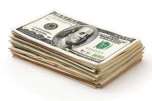A stack of hundred-dollar bills arranged neatly, symbolizing wealth and financial success. photo