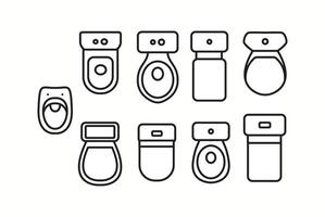 illustration of different toilet and urinal designs in top view. Ideal for bathroom planning, interior design, and architectural layouts. vector