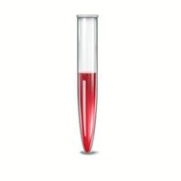 Highly detailed illustration of a test tube containing red liquid. The tube is isolated on a white background casting a small shadow suggesting three-dimensional form. vector