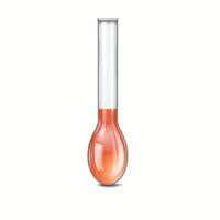 Digital rendering of a glass test tube partially filled with a bright red liquid, featuring reflections and a realistic design, isolated on a white background. vector