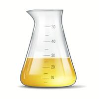 Illustration of a glass beaker filled with yellow liquid up to 30-milliliter mark, representing scientific measurement tool used in lab settings for experiments. vector