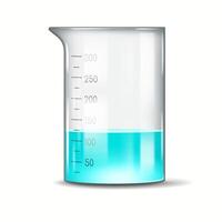 Image of a measuring beaker containing a blue liquid up to the 100ml mark. The beaker is used for scientific experiments and measurements in labs. vector